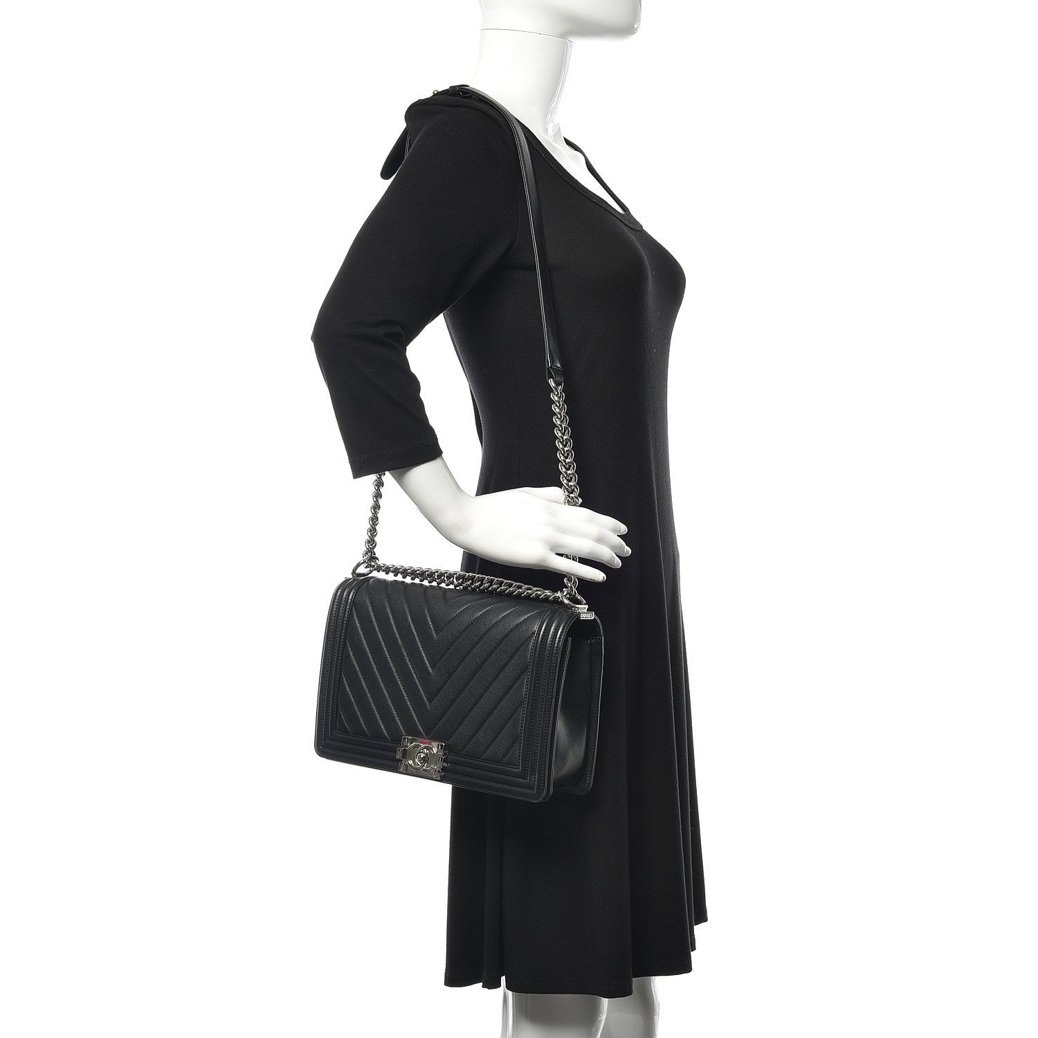 Chanel Calfskin Chevron Quilted New Medium Boy Flap Black 2 of 14