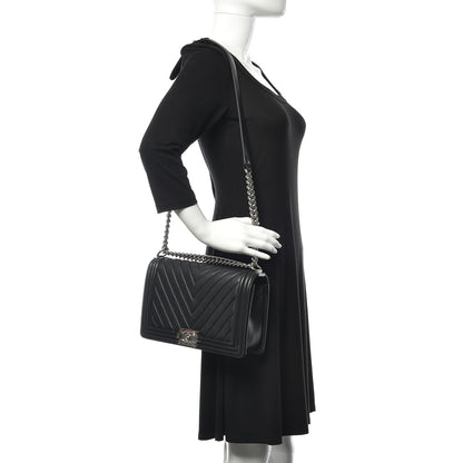 Chanel Calfskin Chevron Quilted New Medium Boy Flap Black 2 of 14