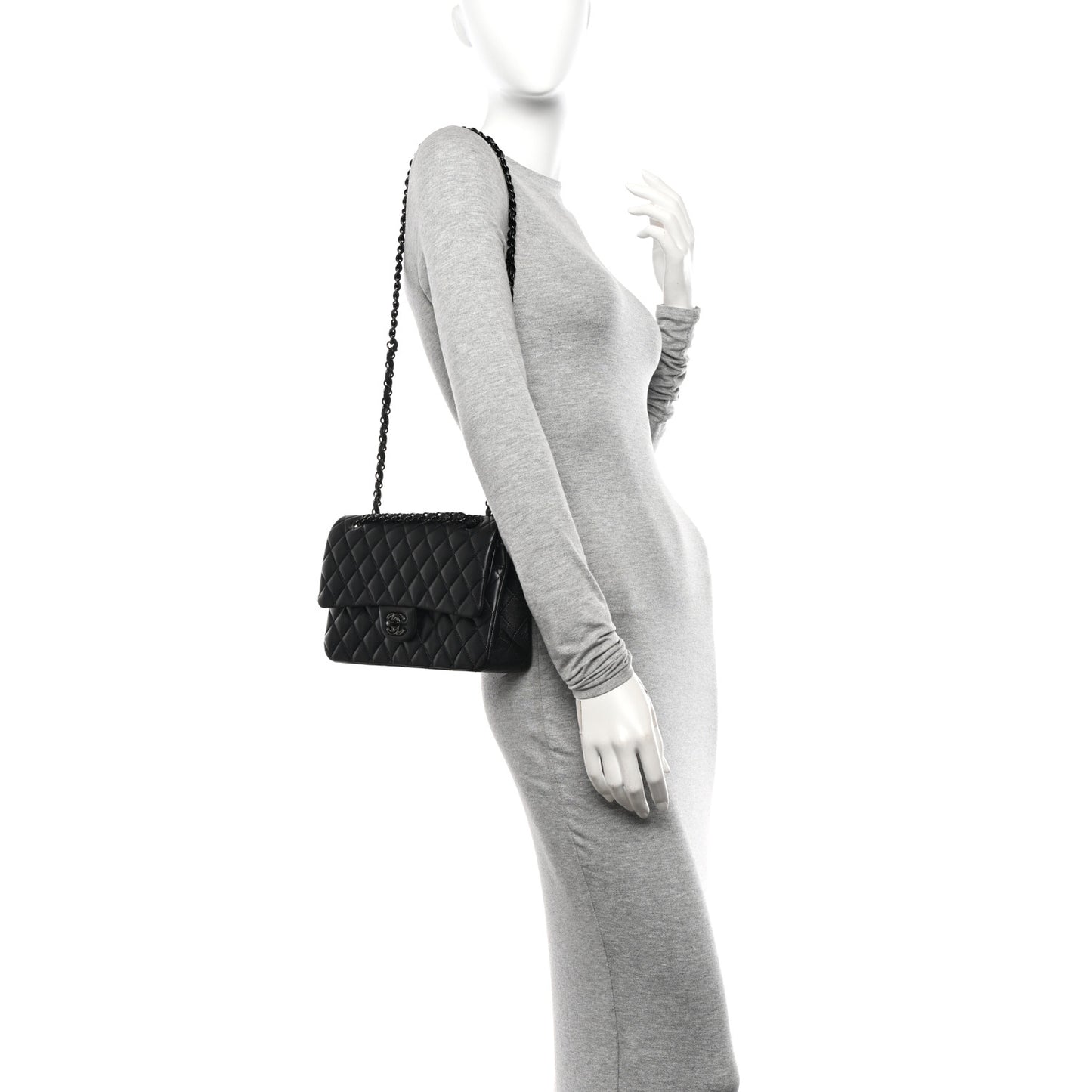 Lambskin Quilted Medium Double Flap So Black