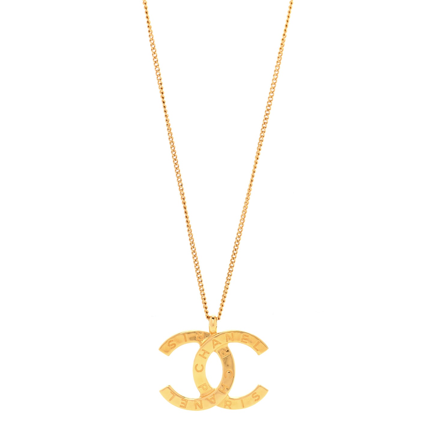 Metal CC Paris Button Necklace Gold