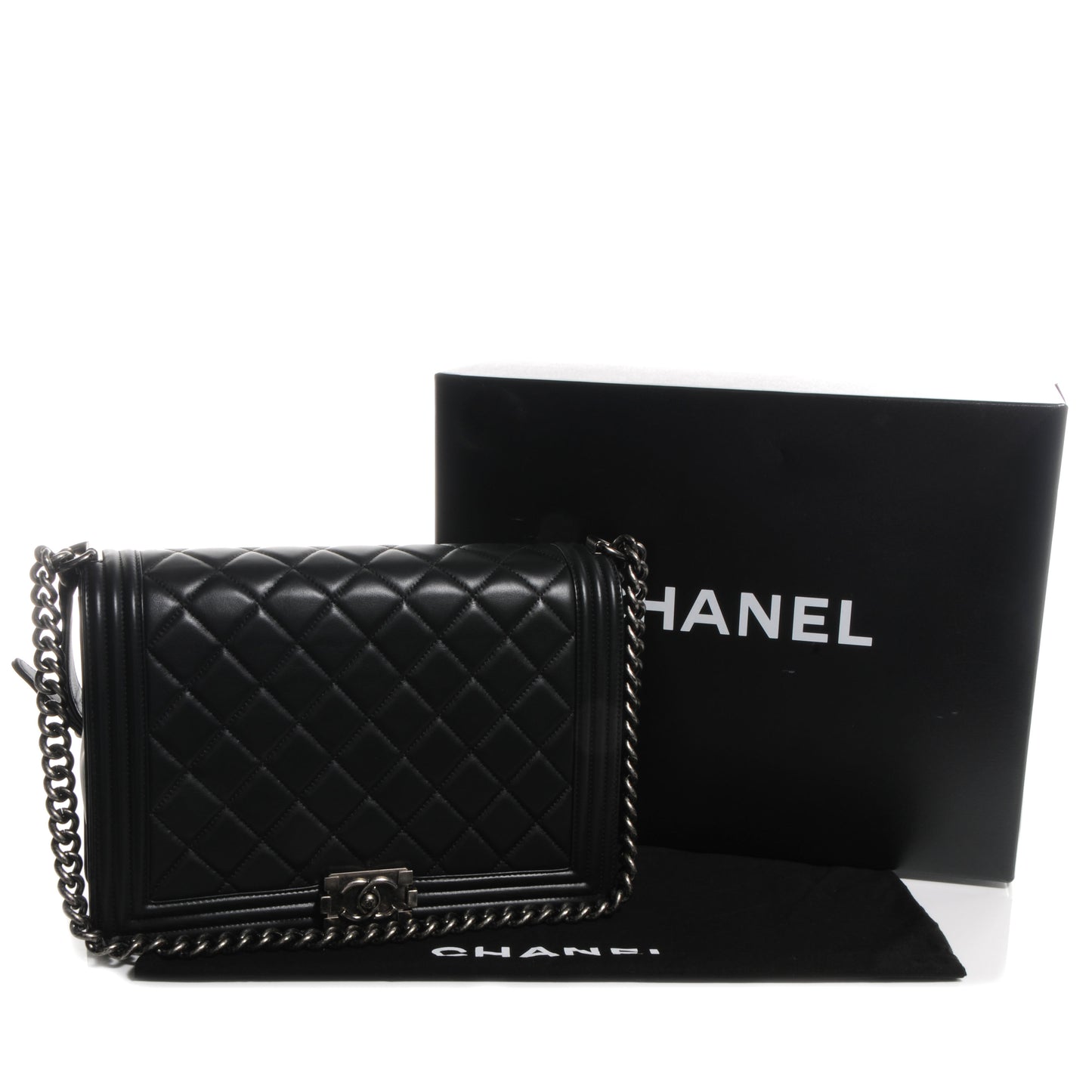 Lambskin Quilted Large Boy Flap Black