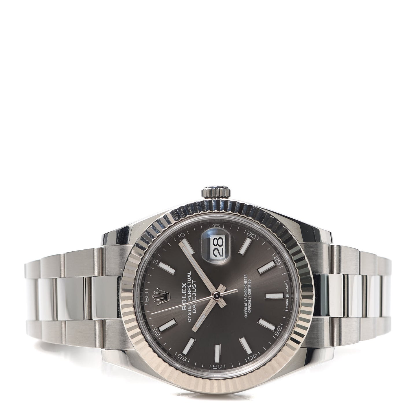 Stainless Steel 18K White Gold 41mm Oyster Perpetual Datejust Watch Slate 126334