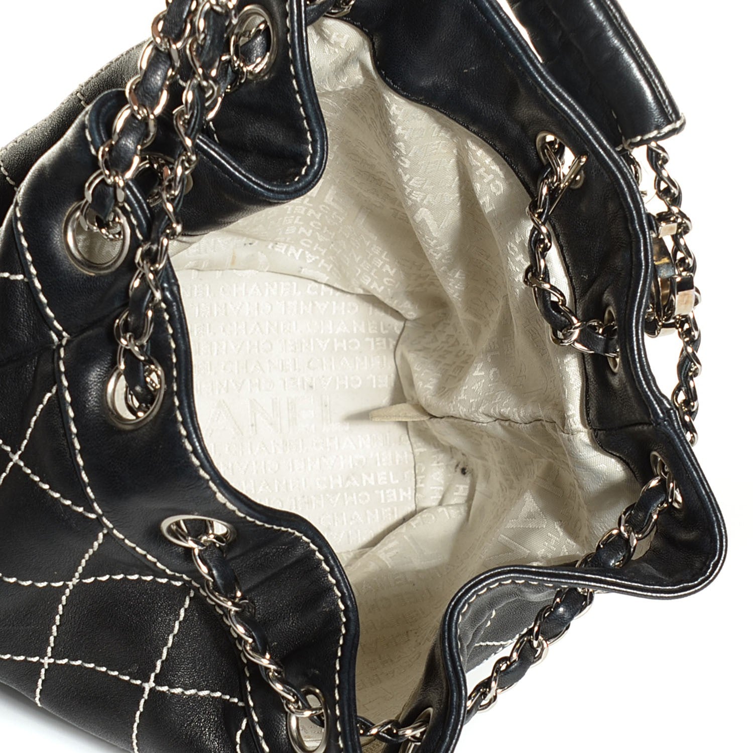 Chanel Lambskin Wild Stitch Drawstring Tote Black 5 of 7