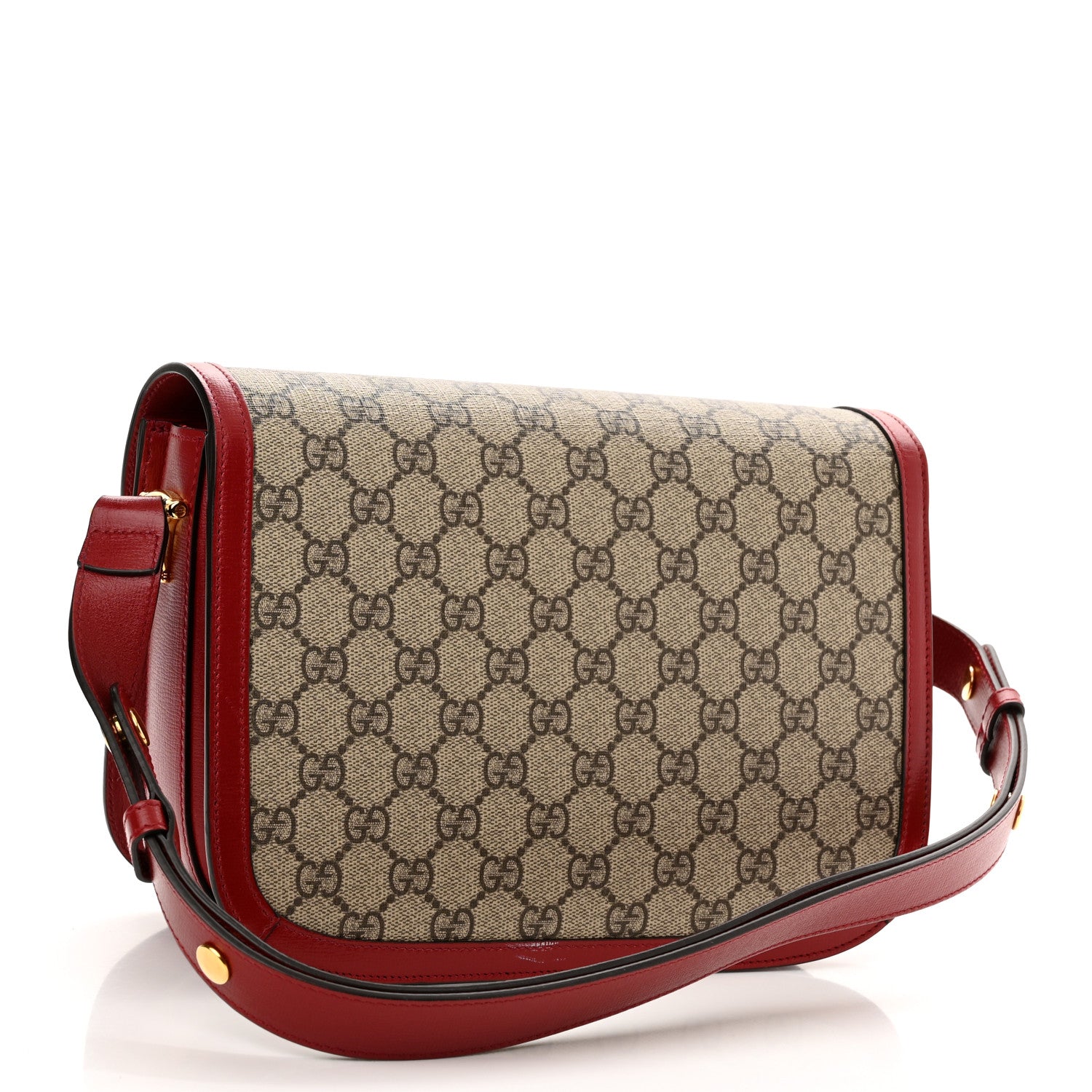 Gucci GG Supreme Monogram Azalea Calfskin Horsebit 1955 Shoulder Bag Beige Ebony New Cherry Red 3 of 12