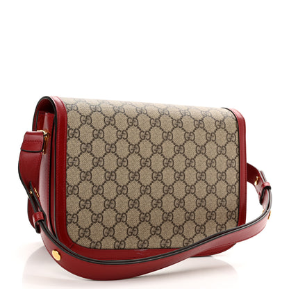 Gucci GG Supreme Monogram Azalea Calfskin Horsebit 1955 Shoulder Bag Beige Ebony New Cherry Red 3 of 12