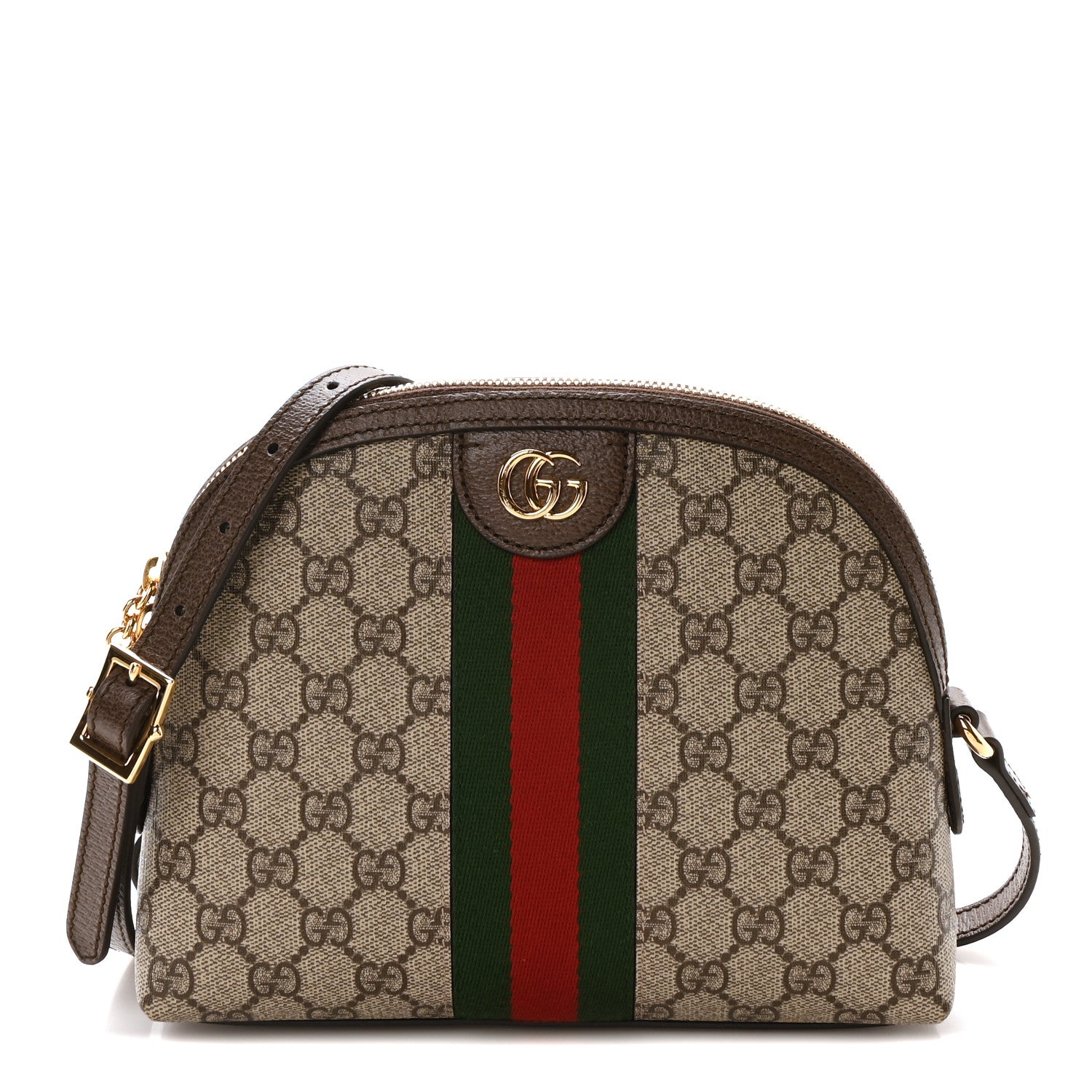 Gucci GG Supreme Monogram Textured Dollar Calfskin Web Small Ophidia Dome Shoulder Bag Beige Ebony New Acero 1 of 10