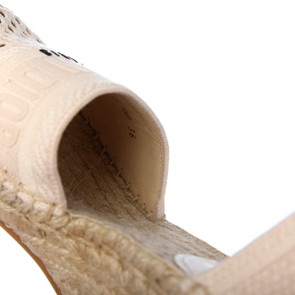 Christian Dior Canvas Embroidered Granville Ankle Tie Espadrille Wedges 36 Cream 10 of 24