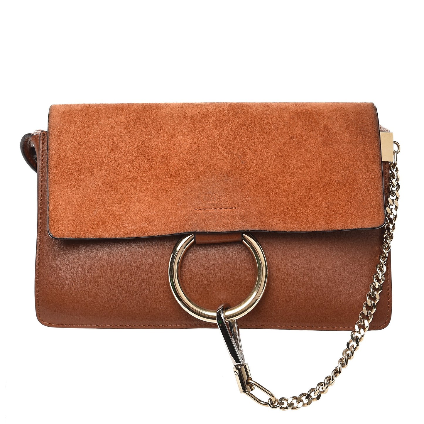 Suede Calfskin Small Faye Shoulder Bag Tobacco