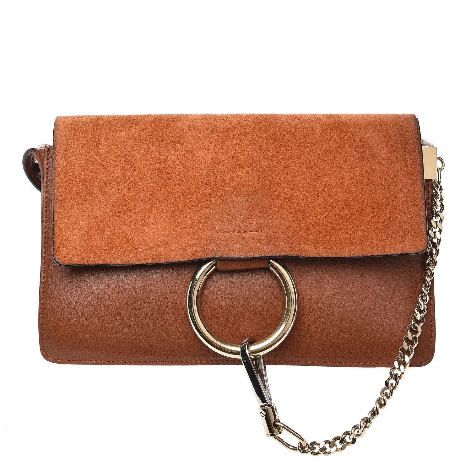 Chloe Suede Calfskin Small Faye Shoulder Bag Tobacco 1 of 9