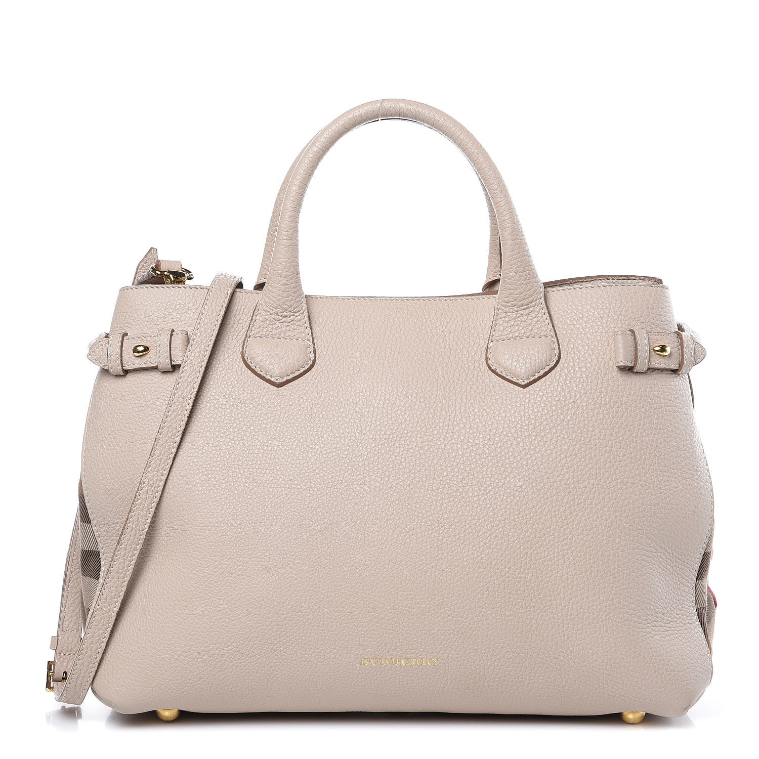 Burberry Derby Calfskin House Check Medium Banner Tote Beige 1 of 13