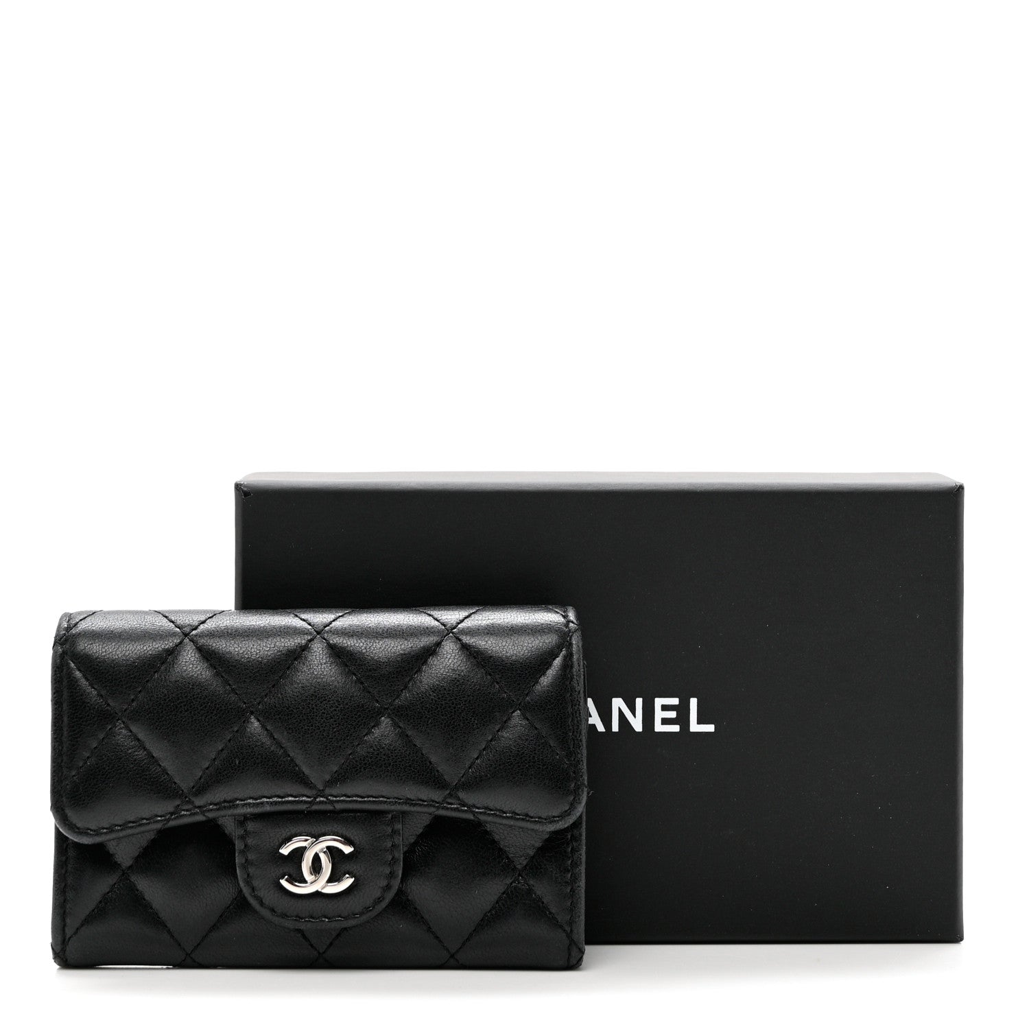 Chanel Lambskin Quilted Flap Card Holder Wallet Black 8 of 8