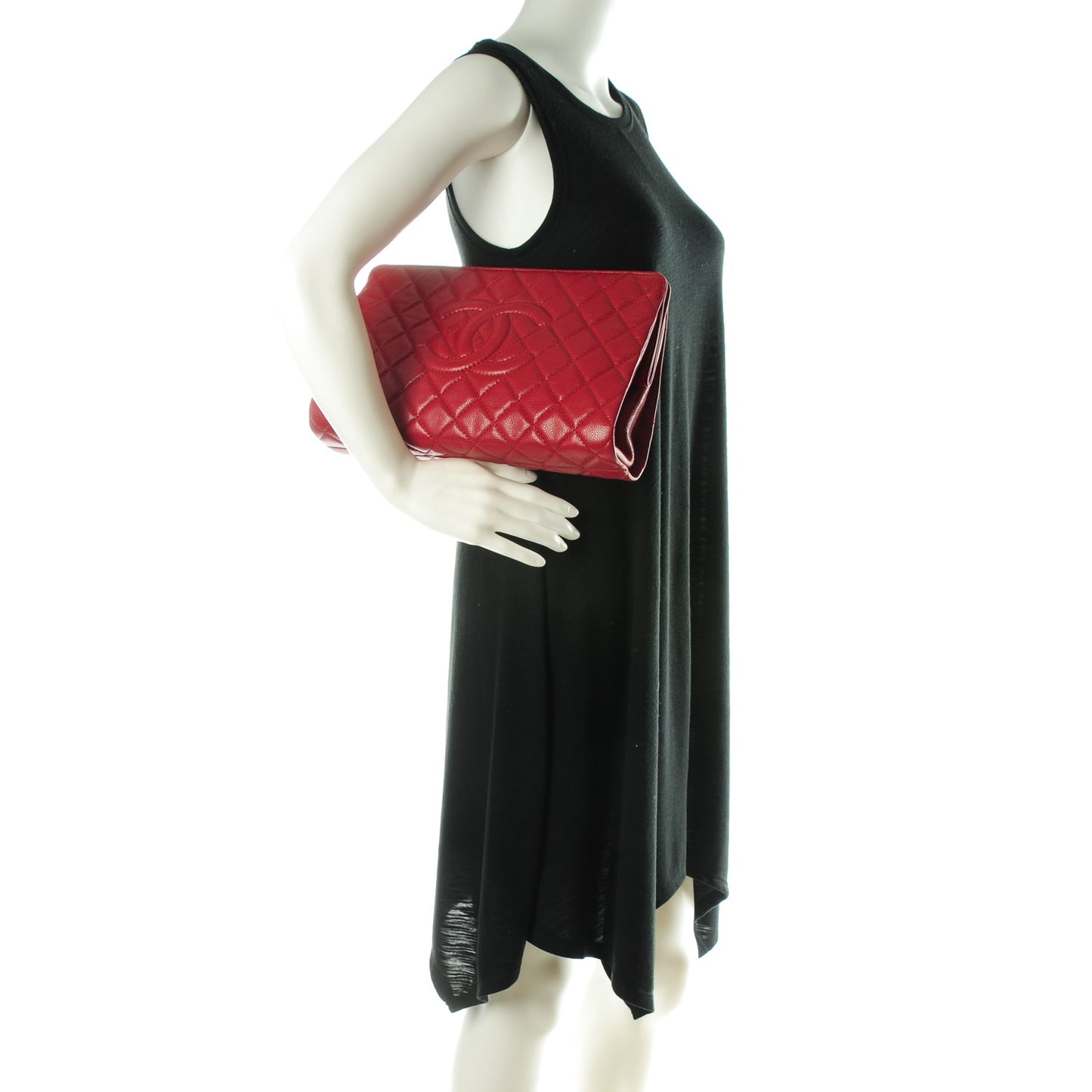 Caviar Quilted Large CC Clutch Red