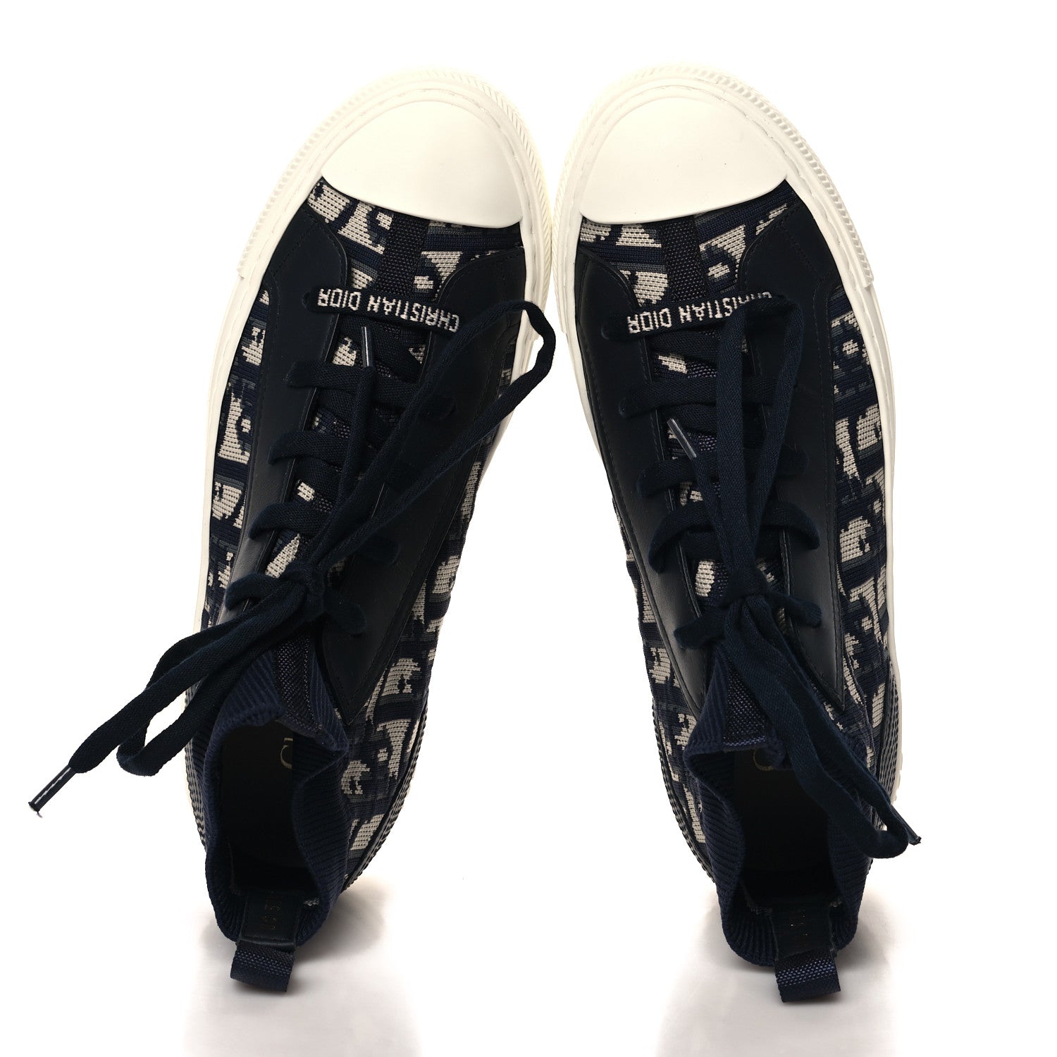 Christian Dior Technical Knit Calfskin Oblique Womens Walk'n Dior Mid Top Sneakers 37.5 Deep Blue 2 of 9