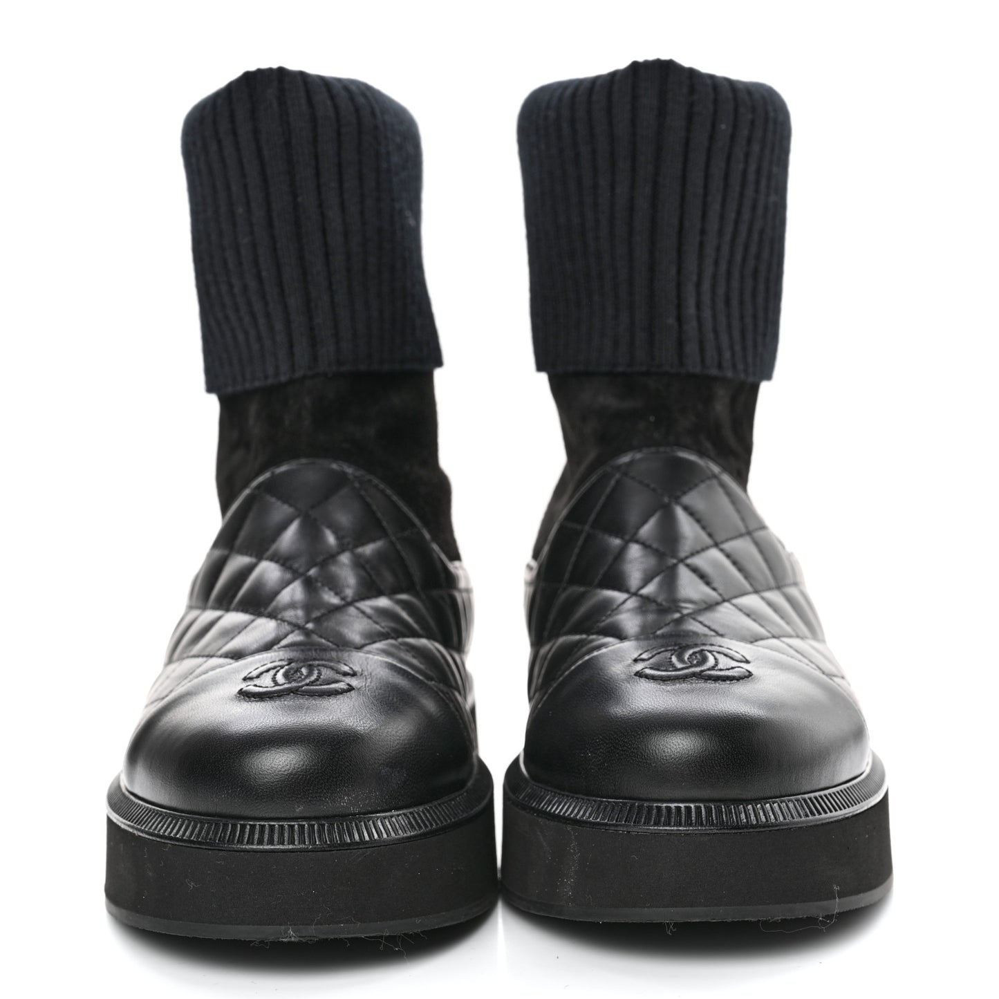 Suede Lambskin Calfskin Knit Womens Ankle Boots 37.5 Black