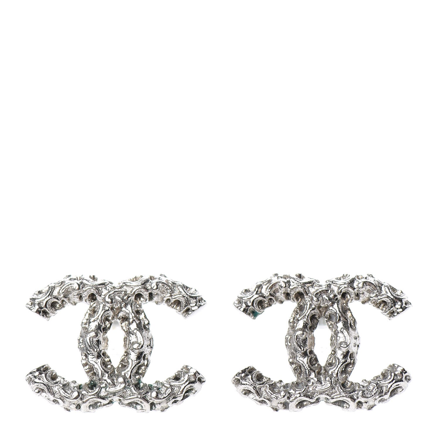 Chanel Textured CC Earrings Silver 1 of 4