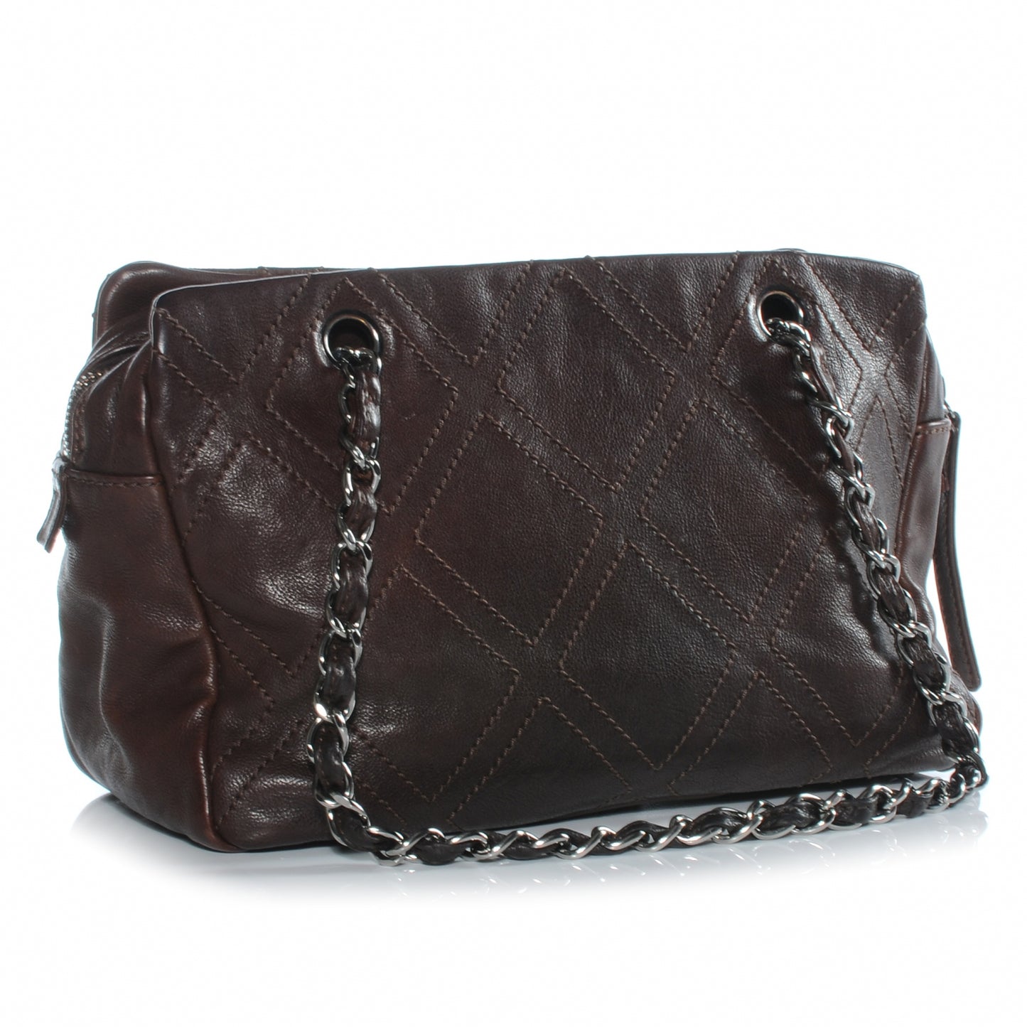 Calfskin Small Diamond Stitch Tote Brown