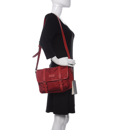 Gucci Nylon Monogram Double Buckle Flap Messenger Bag Vibrant Red 2 of 10