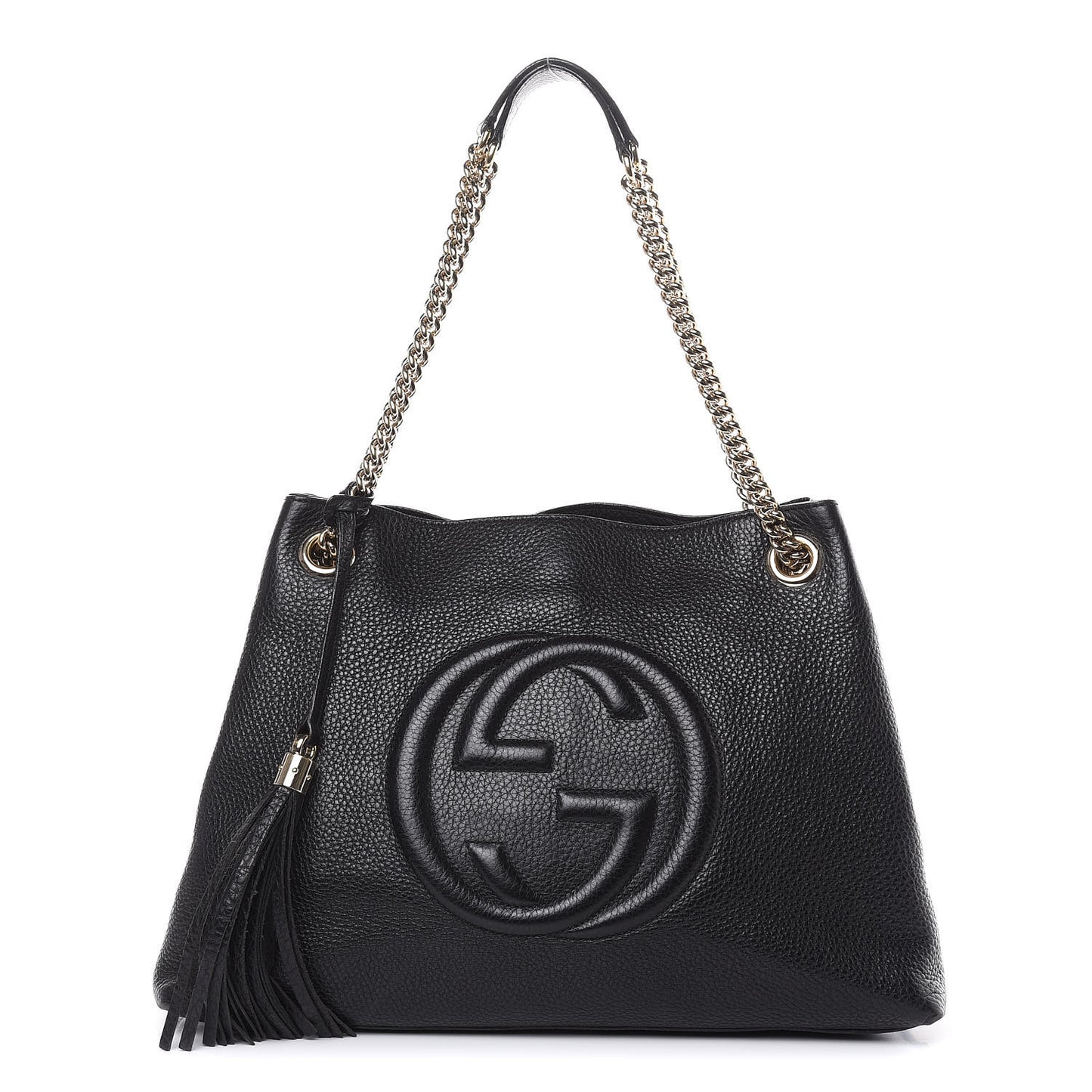 Pebbled Calfskin Medium Soho Chain Shoulder Bag Black