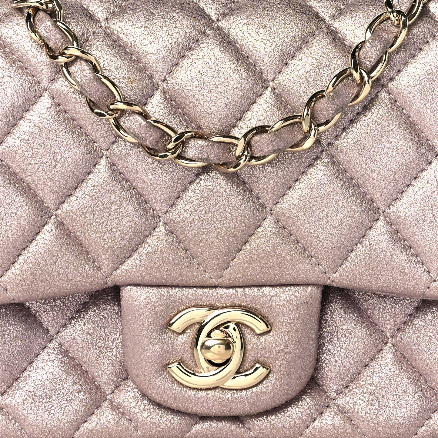 Iridescent Calfskin Quilted Mini Square Flap Light Pink