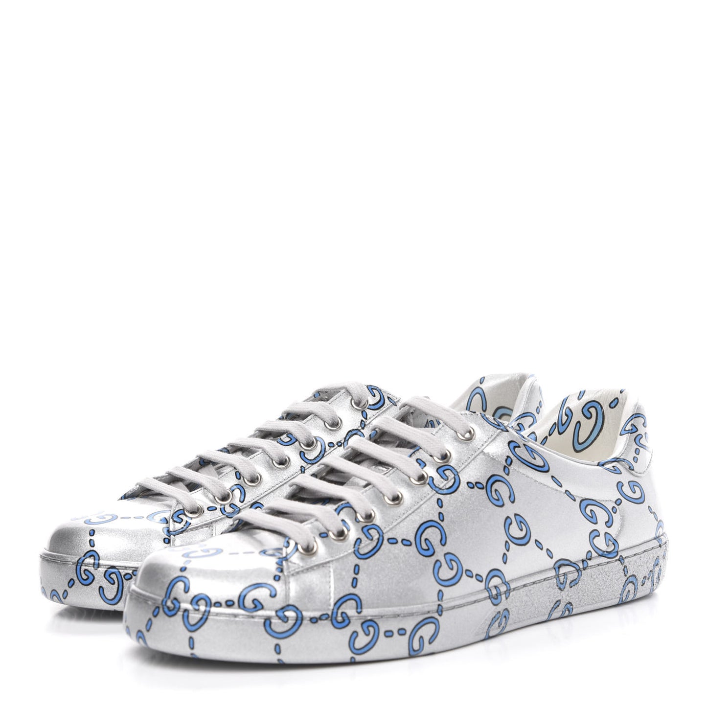 Miro Rubber Wax GucciGhost Print Mens New Ace Sneakers 9 Silver