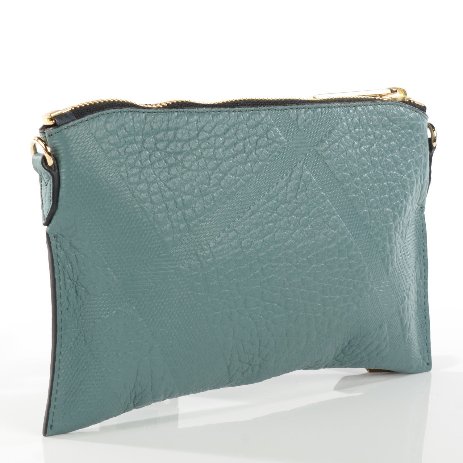 Burberry Signature Grain Calfskin Check Embossed Peyton Crossbody Clutch Bag Celadon Blue 3 of 8