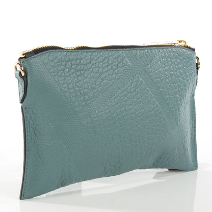 Burberry Signature Grain Calfskin Check Embossed Peyton Crossbody Clutch Bag Celadon Blue 3 of 8