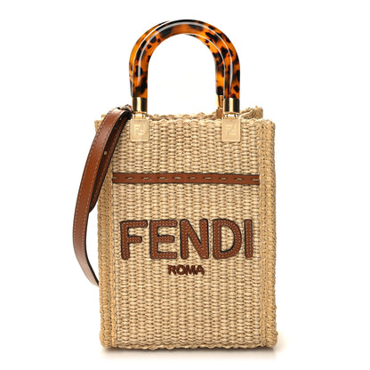 Fendi Paglia Chicco Riso Vitello King Plexiglass Logo Embroidered Mini Sunshine Shopper Alchemy Brandy 1 of 11