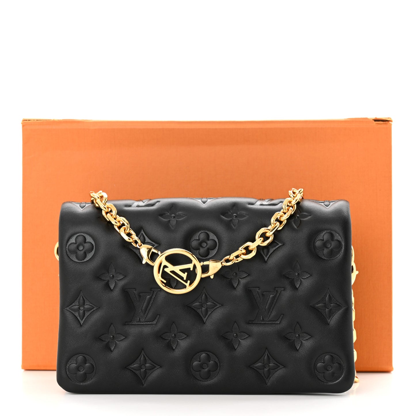 Lambskin Embossed Monogram Pochette Coussin Black