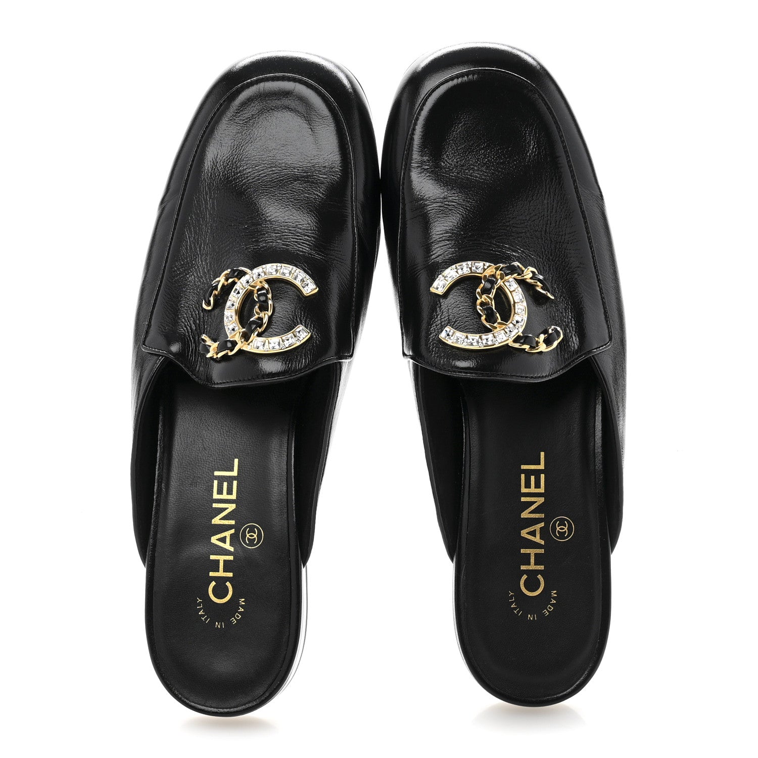 Chanel Shiny Calfskin Crystal CC Mules 39 Black 2 of 9
