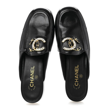 Chanel Shiny Calfskin Crystal CC Mules 39 Black 2 of 9