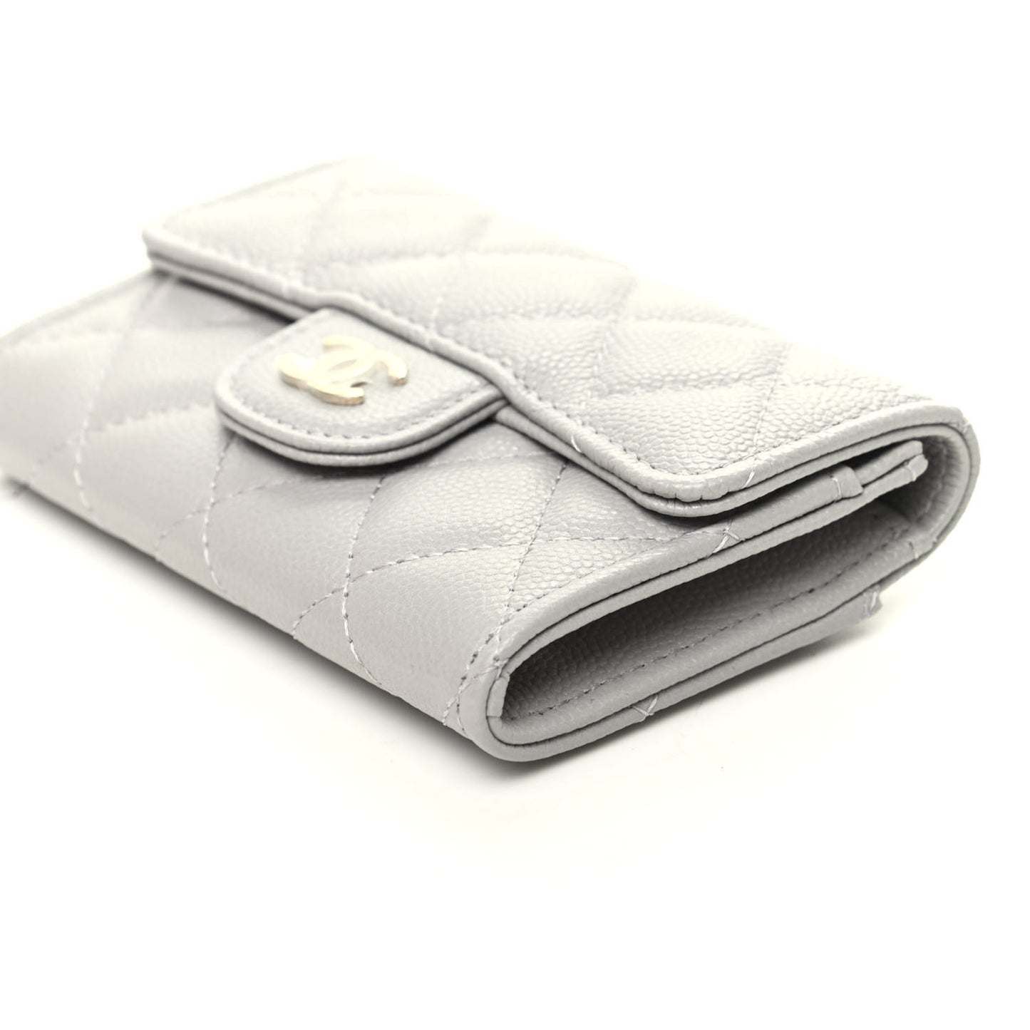 Caviar Quilted Flap Card Holder Wallet Grey