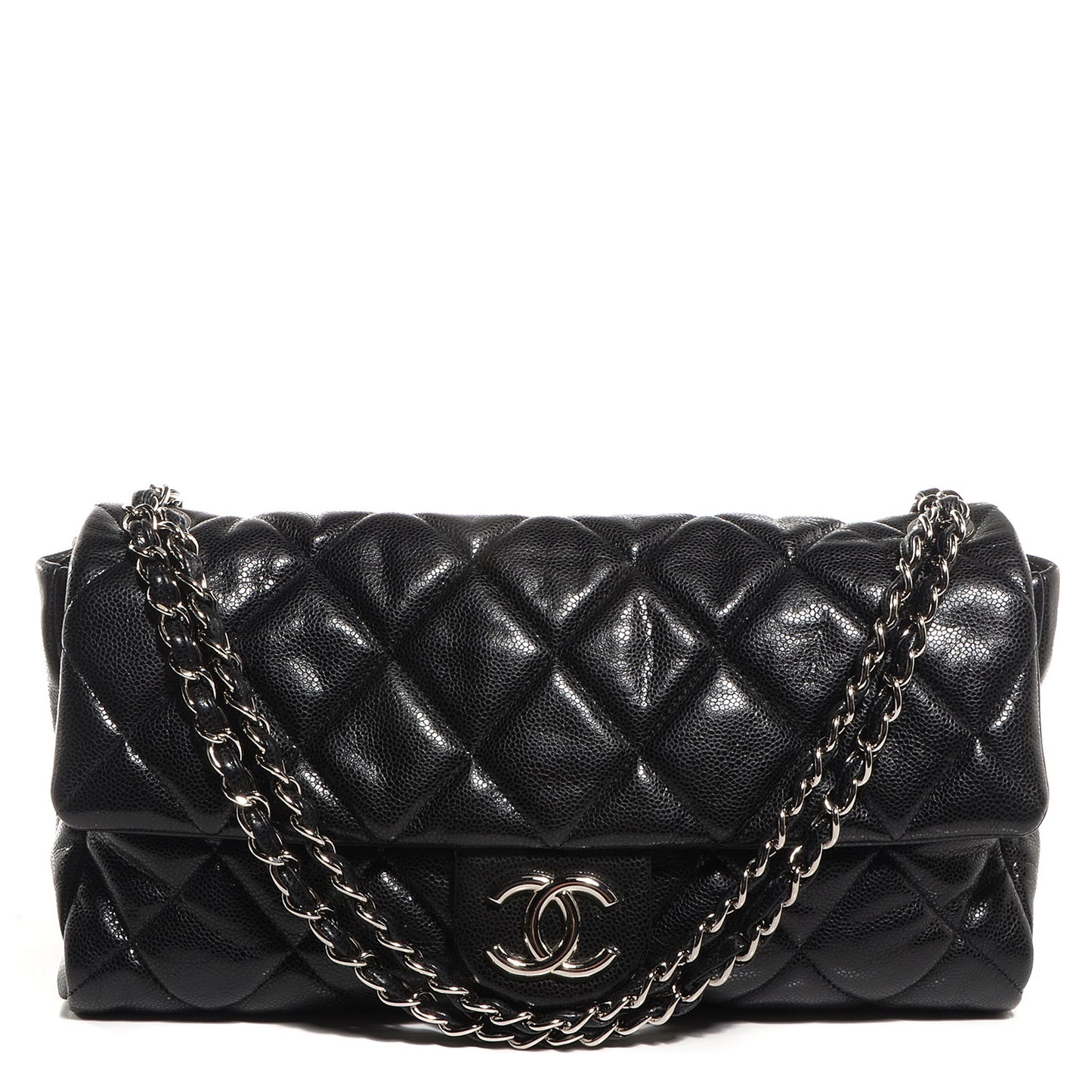 Glazed Caviar Medium Nature Flap Bag Black