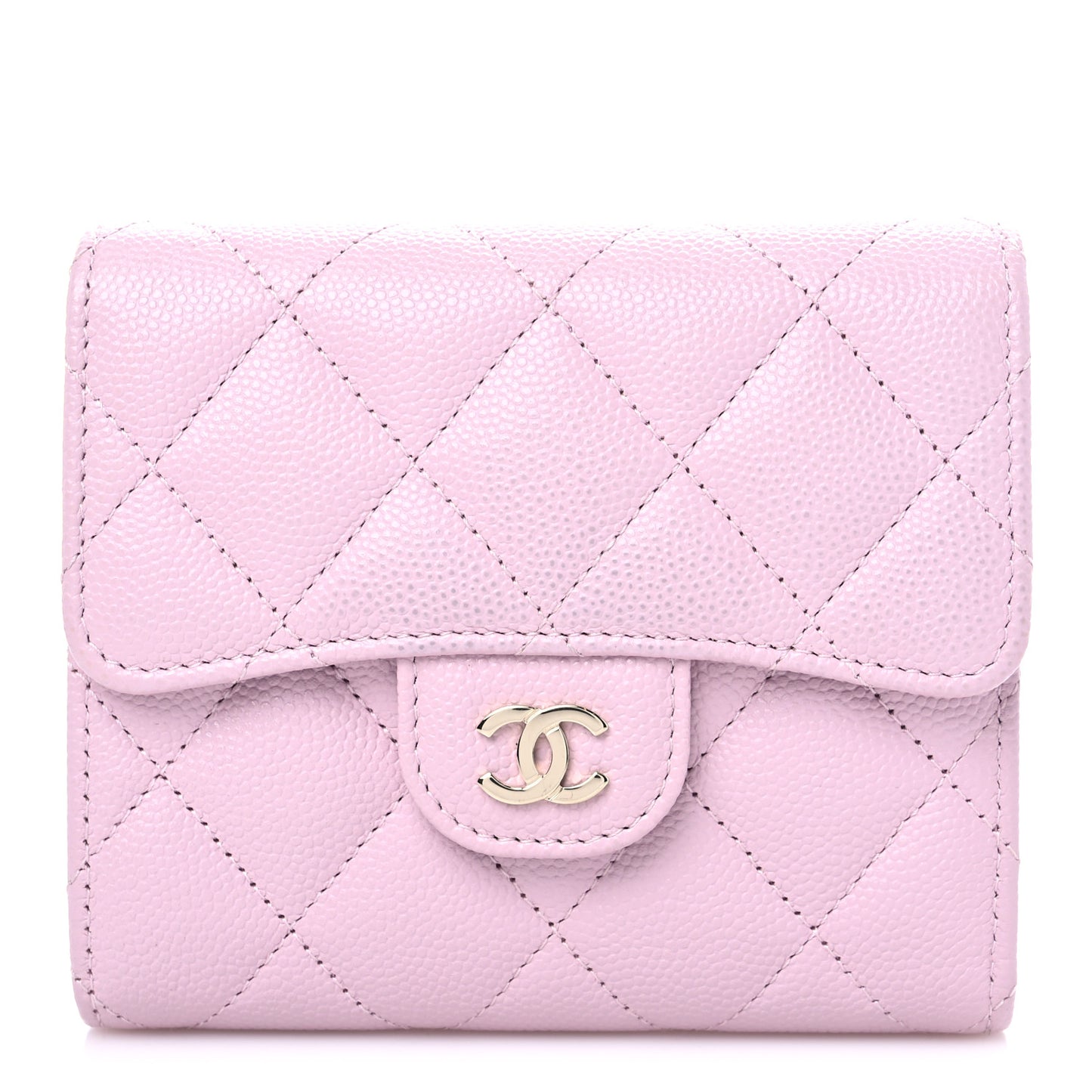 Caviar Quilted Compact Flap Wallet Light Pink