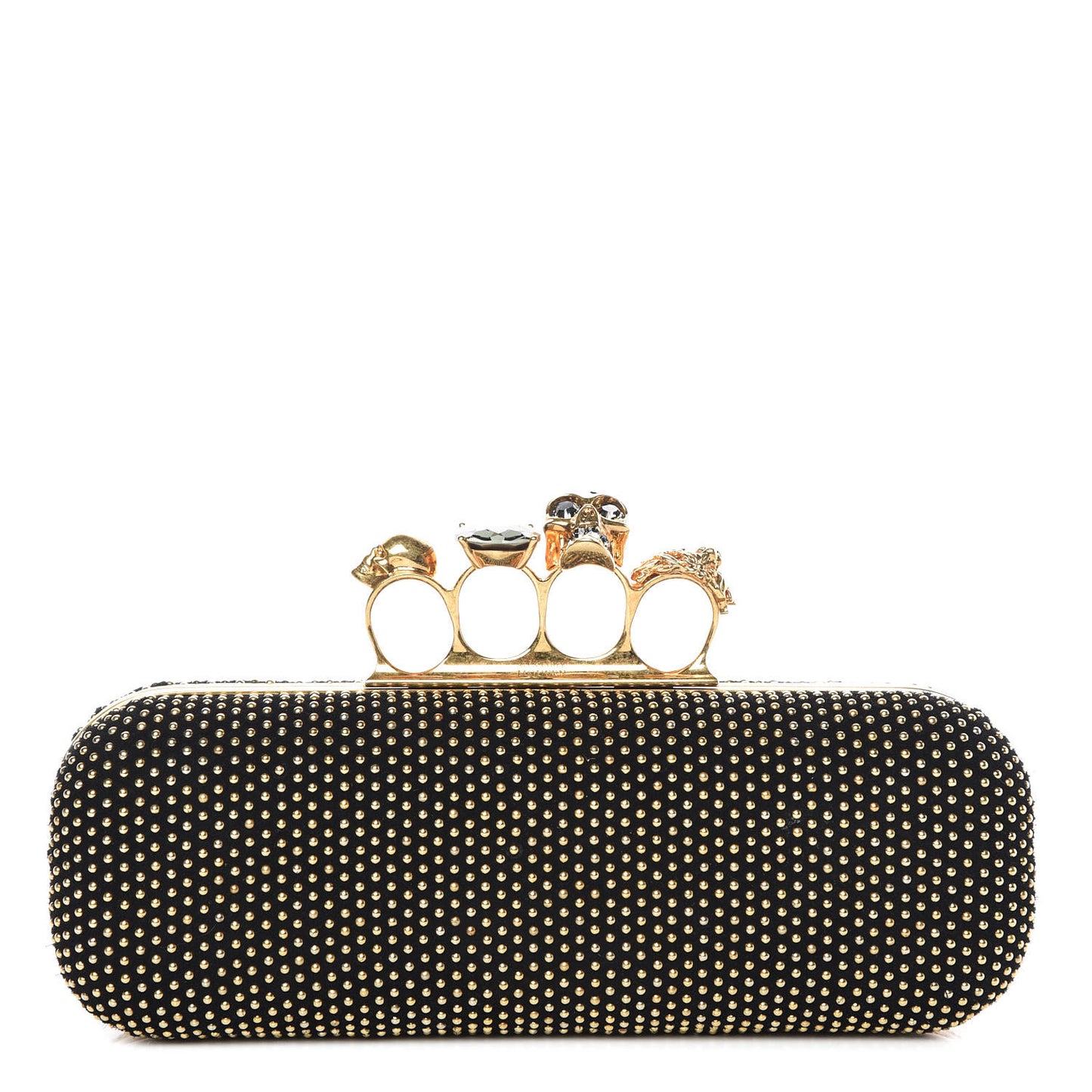 Suede Studded Skull Knuckle Box Clutch Black