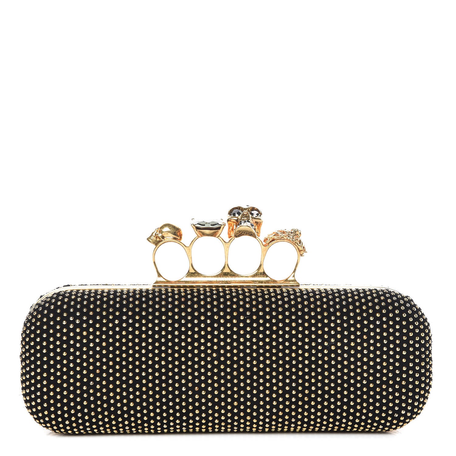 Alexander McQueen Suede Studded Skull Knuckle Box Clutch Black 1 of 10