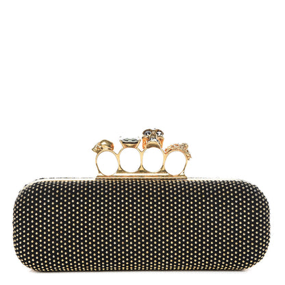Alexander McQueen Suede Studded Skull Knuckle Box Clutch Black 1 of 10