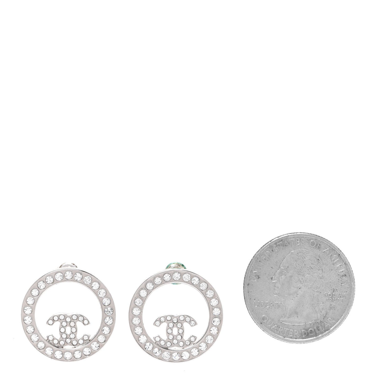 Crystal CC Round Earrings Silver