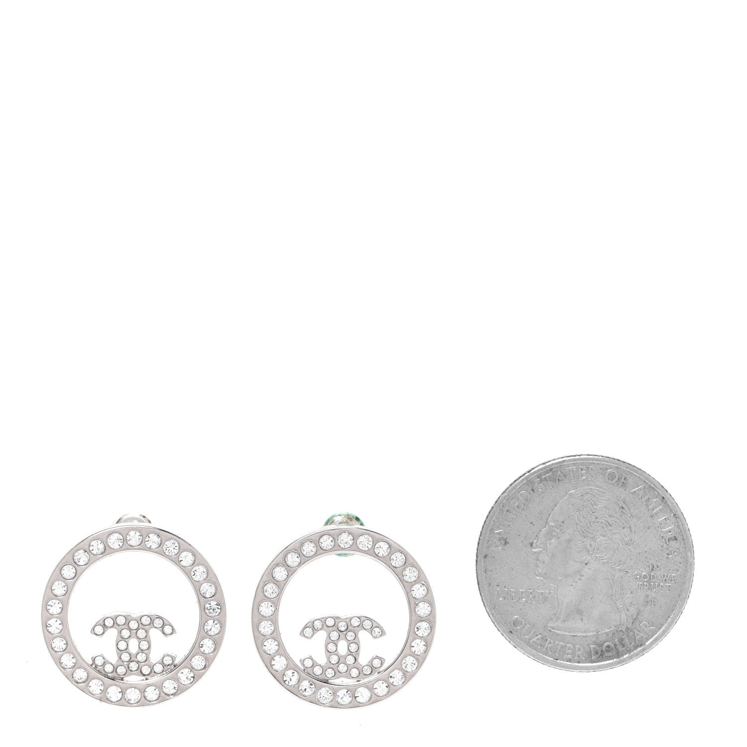 Chanel Crystal CC Round Earrings Silver 2 of 6