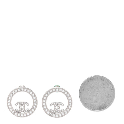 Chanel Crystal CC Round Earrings Silver 2 of 6