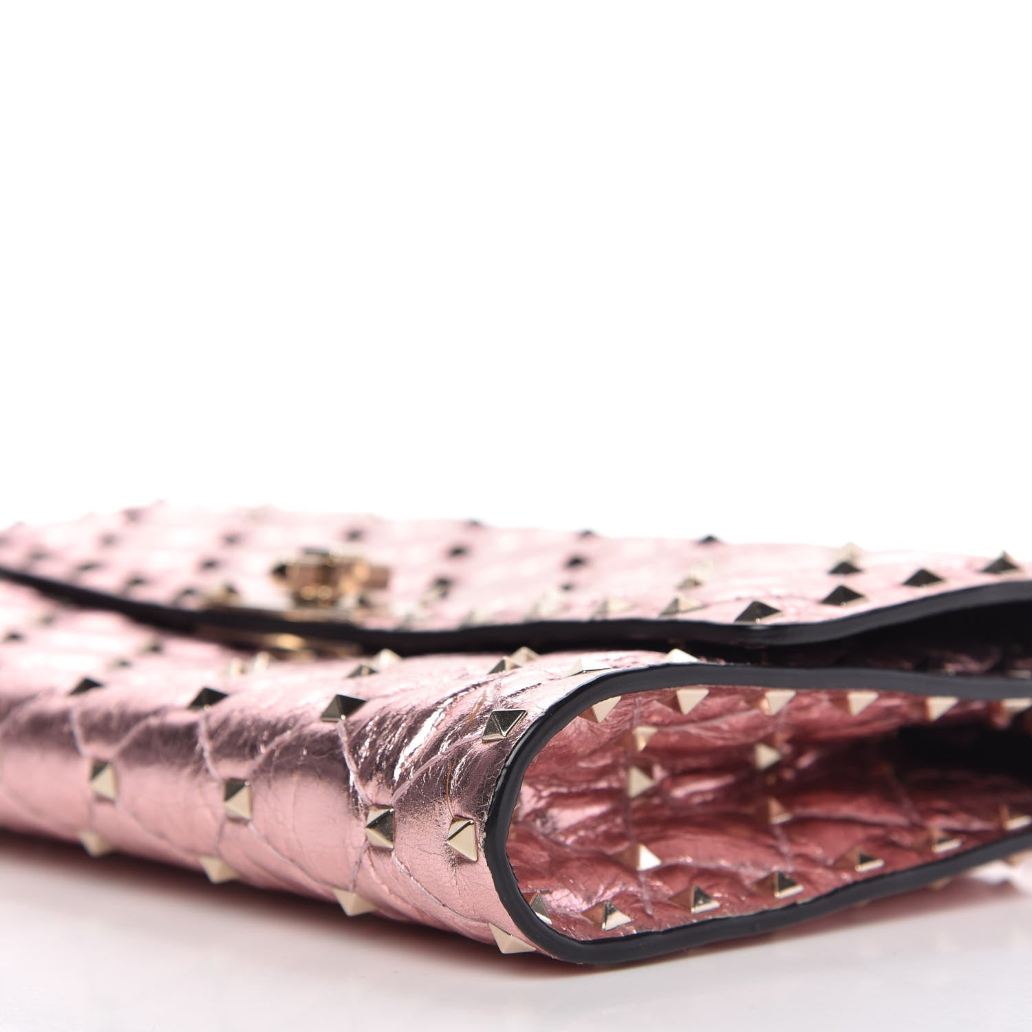Valentino Garavani Metallic Wrinkled Lambskin Rockstud Spike Wallet on Chain Lipstick 7 of 9