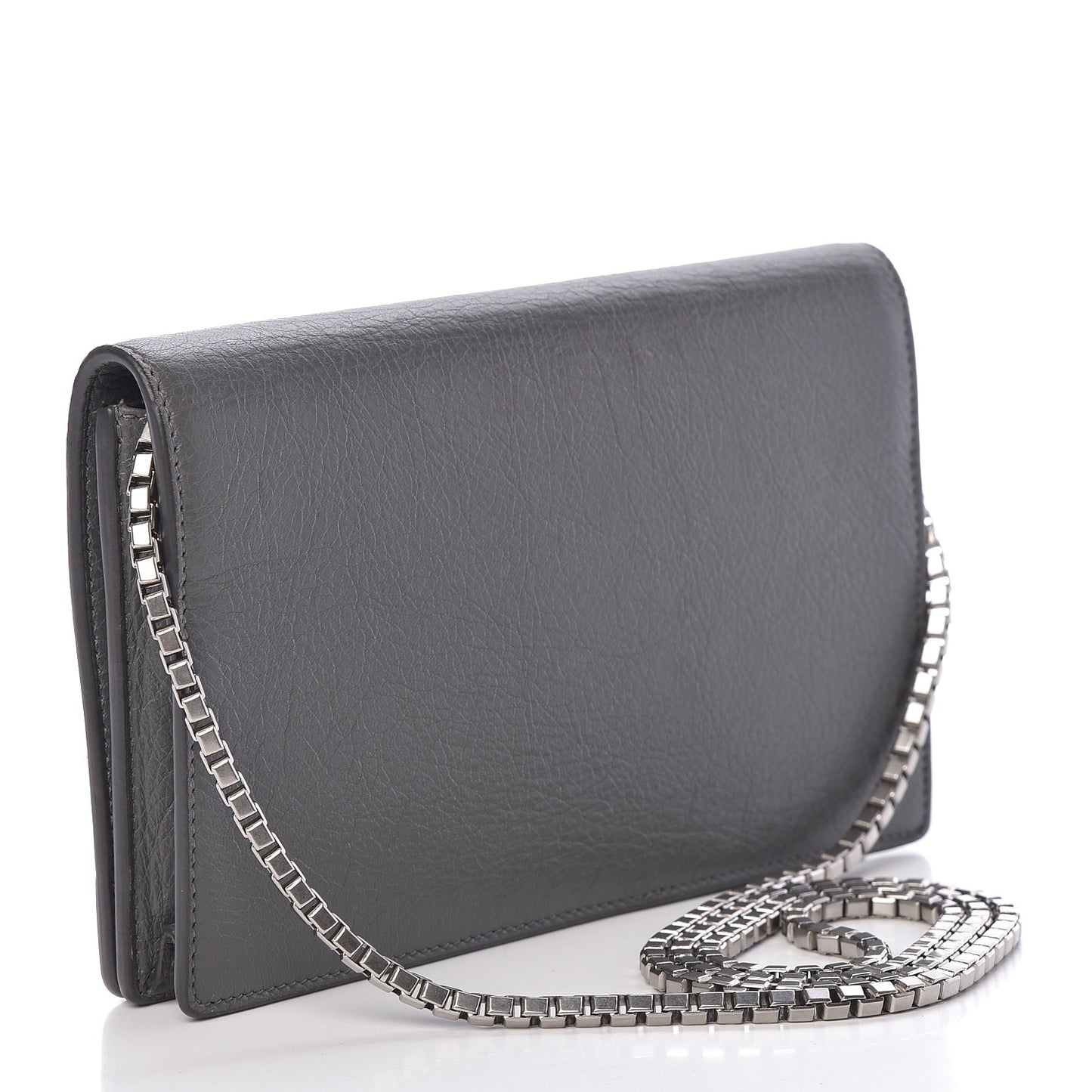 Agneau Silver Metallic Edge Hardware Wallet On Chain Grey