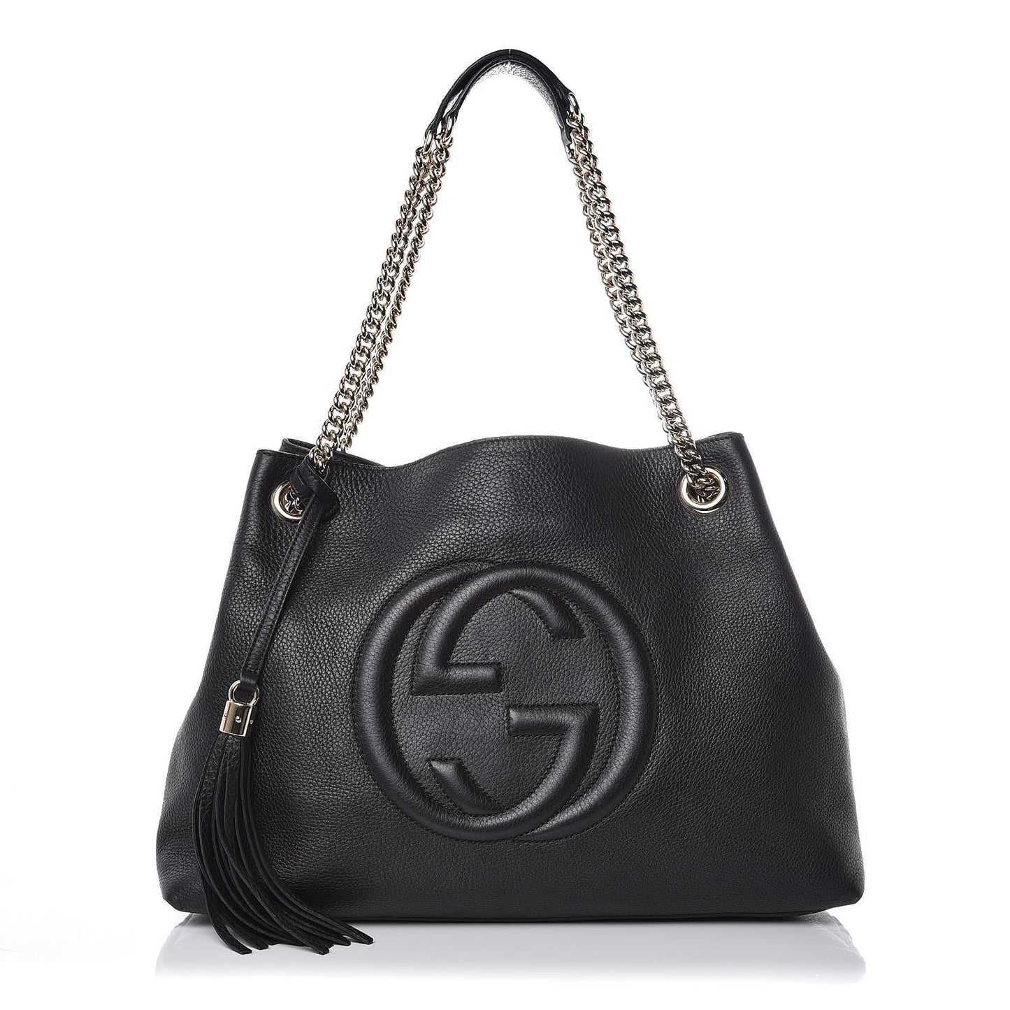 Pebbled Calfskin Medium Soho Chain Shoulder Bag Black