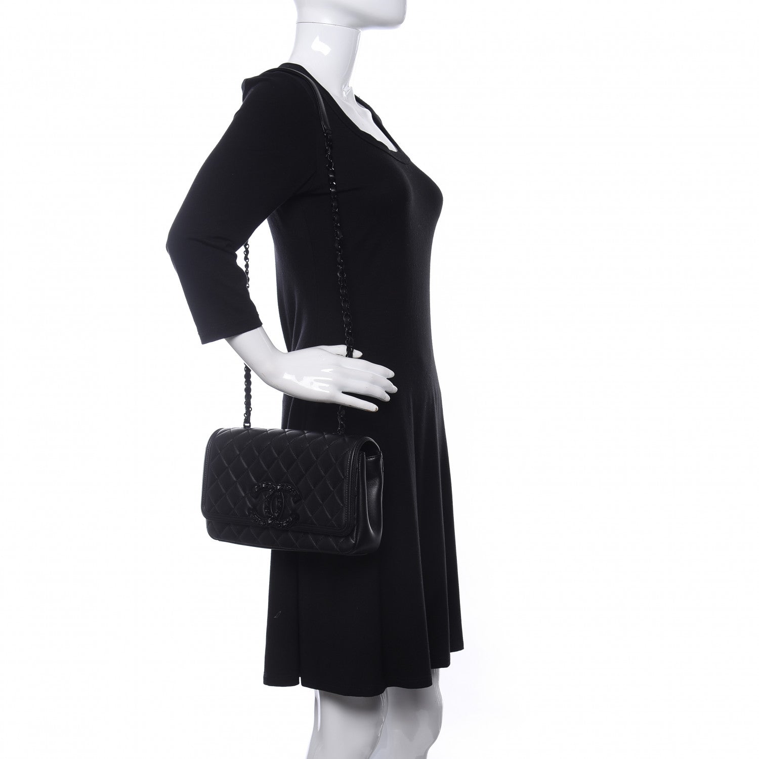 Chanel Calfskin Quilted Medium CC Filigree Flap Black 2 of 10