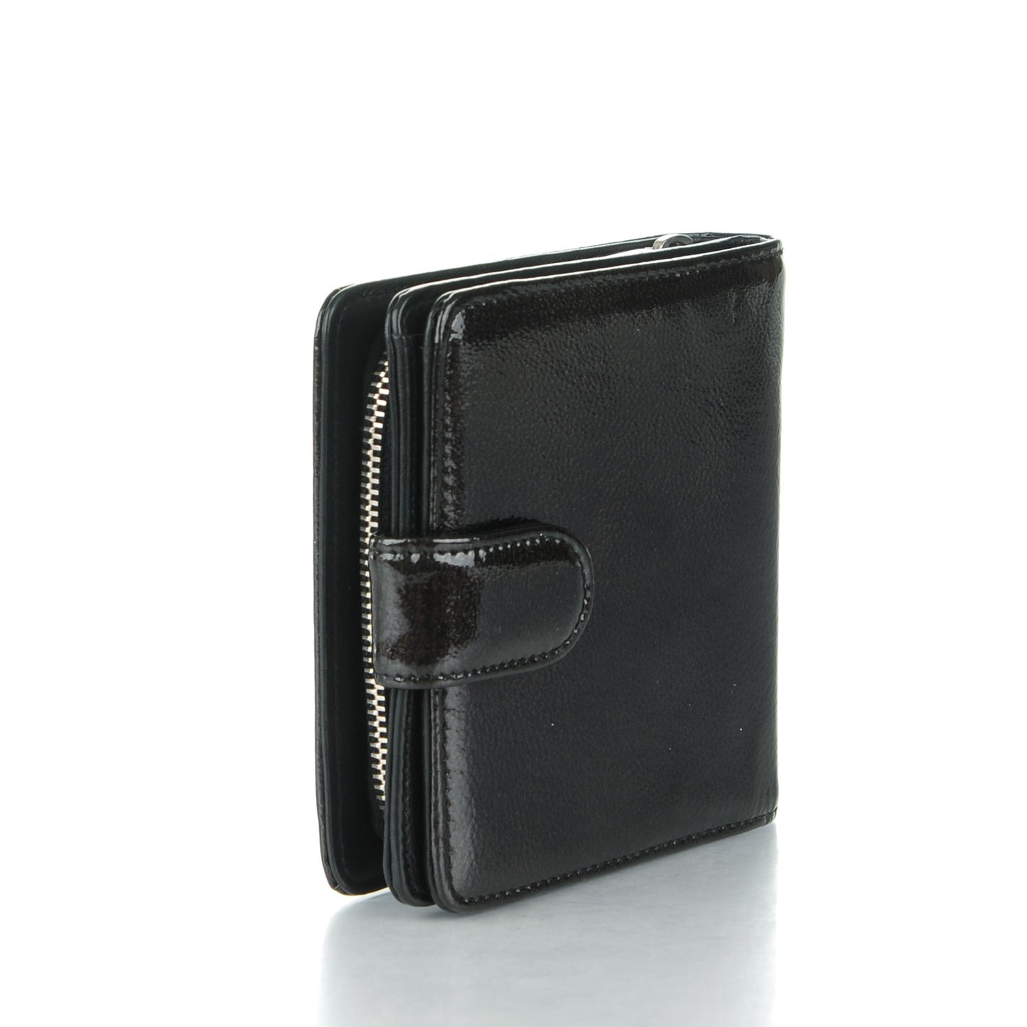 Patent Compact Zip Wallet Black