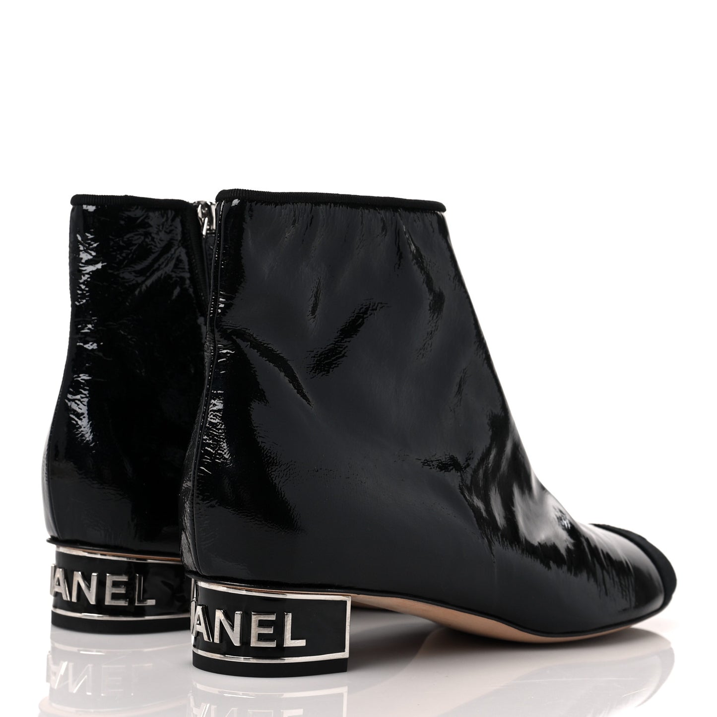 Patent Goatskin Grosgain Cap Toe Short Ankle Boots 40.5 Black