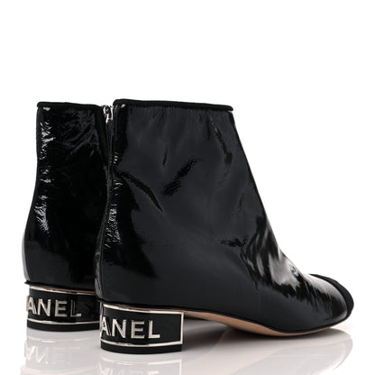 Chanel Patent Goatskin Grosgain Cap Toe Short Ankle Boots 40.5 Black 4 of 9