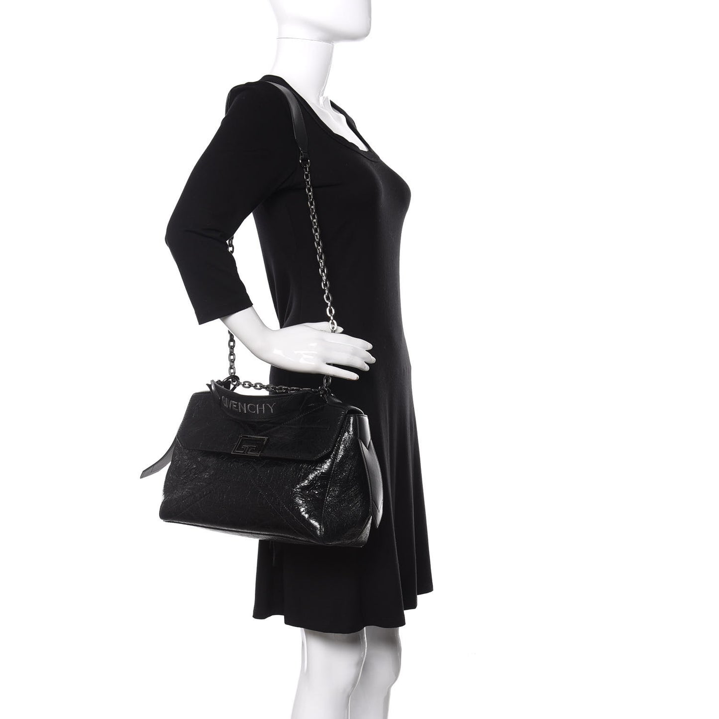 Creased Patent Calfskin Medium ID Flap Black