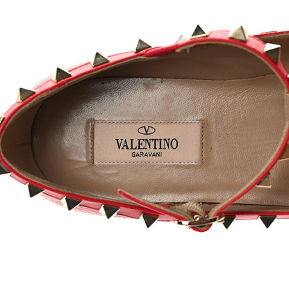 Valentino Garavani Pebbled Calfskin Rockstud Cage Ballerina Flats 37 Red 7 of 11