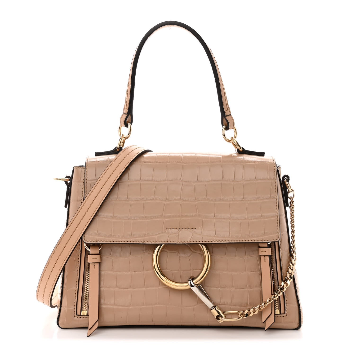 Chloe Calfskin Crocodile Embossed Small Faye Day Shoulder Bag Beige 1 of 13