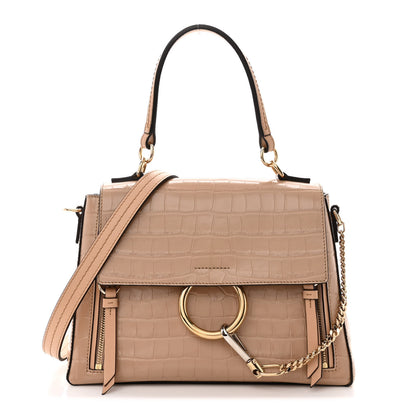 Chloe Calfskin Crocodile Embossed Small Faye Day Shoulder Bag Beige 1 of 13